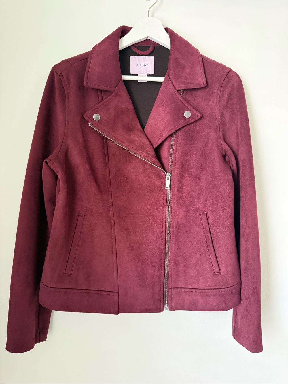 Old Navy Faux Suede Moto Jacket Burgundy Medium